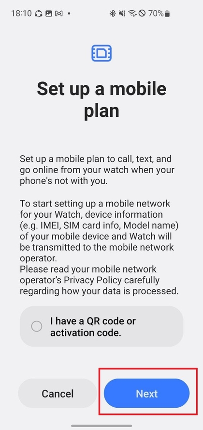 Mobile plan setup screen
