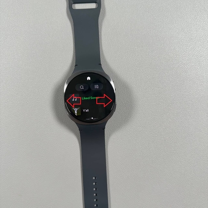 Navigating Spotify app on Galaxy Watch 8
