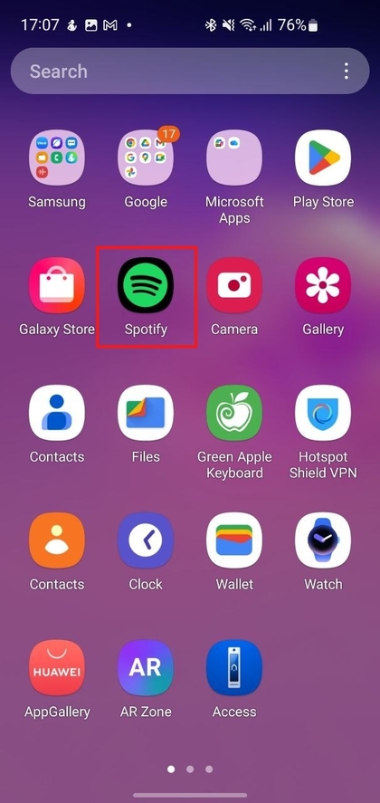Phone with Spotify app installed