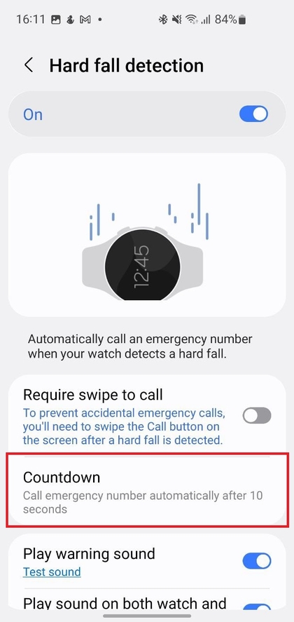 Setting Countdown Timer for Fall Detection