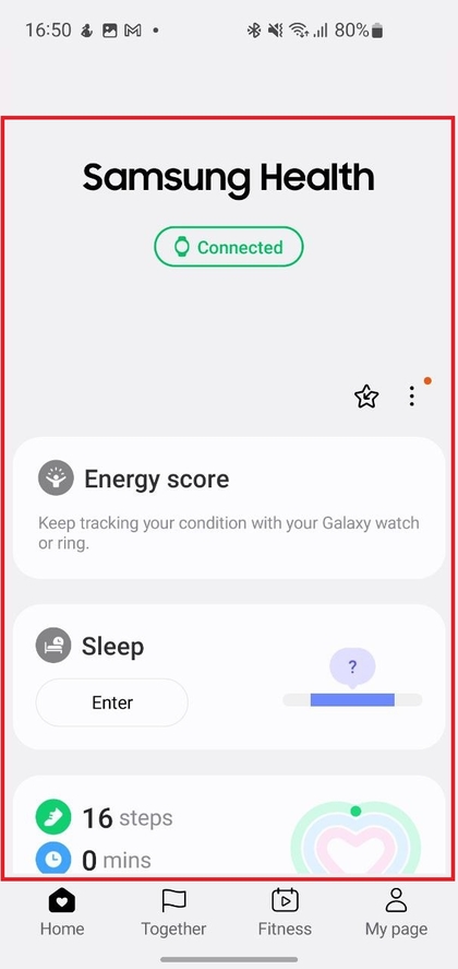 Samsung Health App Home Screen