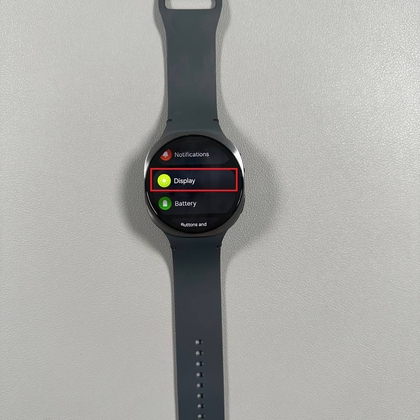 Settings menu on Samsung Galaxy Watch 8 displaying Display options