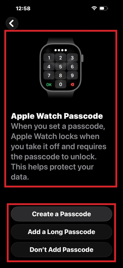 Wrist preference selection and passcode setup on iPhone