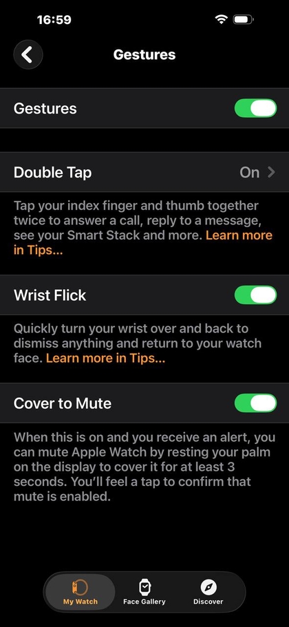 Managing gesture settings on Apple Watch