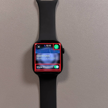 Apple Watch 11 screen showing the process of adding a waypoint