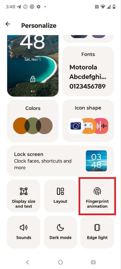 Selecting fingerprint animation option