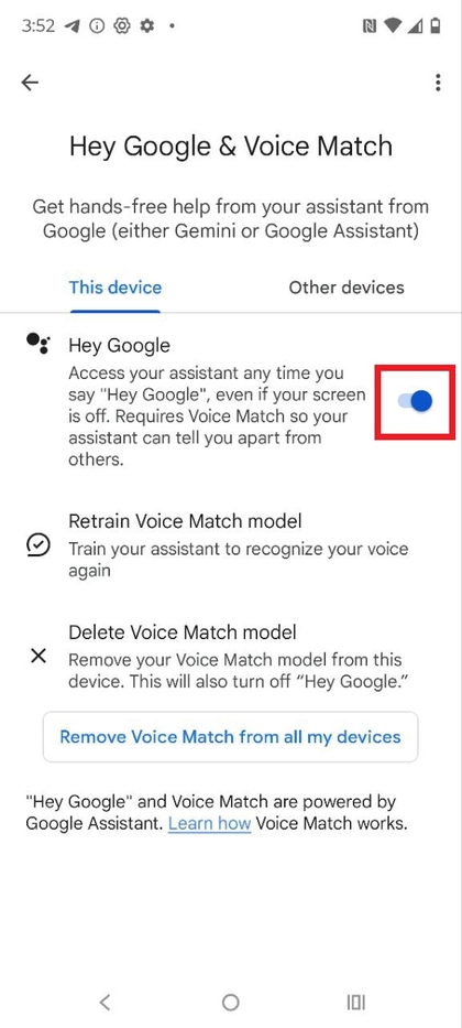 Hey Google settings to enable Hey Google