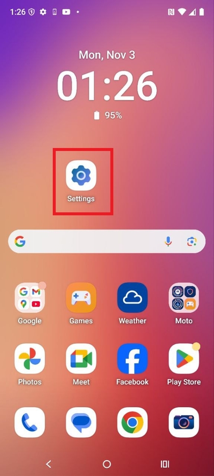 Opening settings on Motorola EDGE 60 Fusion