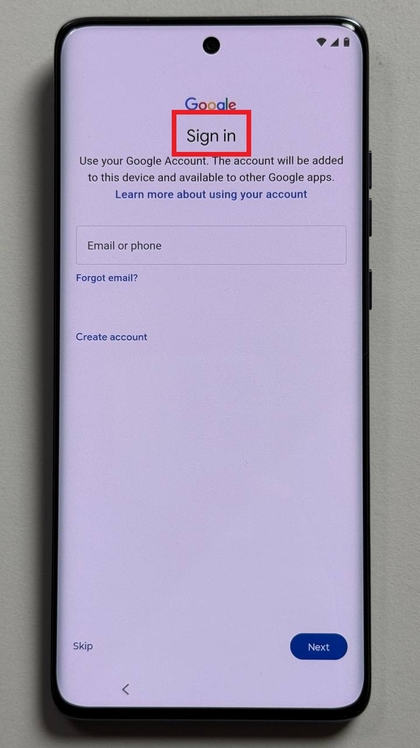 Google account login screen