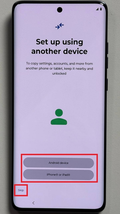 Setup with another device screen