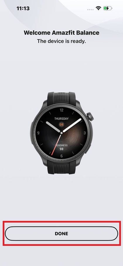 Finalizing pairing process on Amazfit Balance