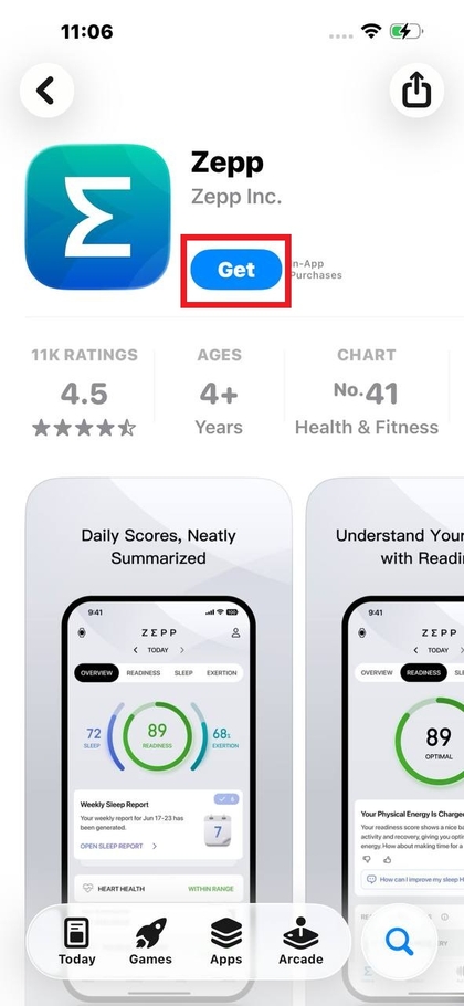 Zepp app download on iPhone