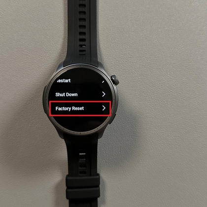 Factory reset option in system settings on Amazfit Balance