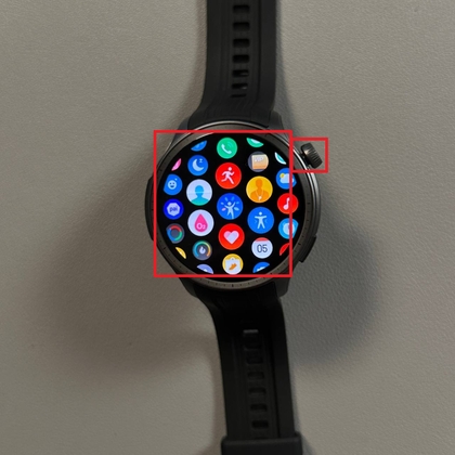 Pressing the button on the Amazfit Balance to wake it