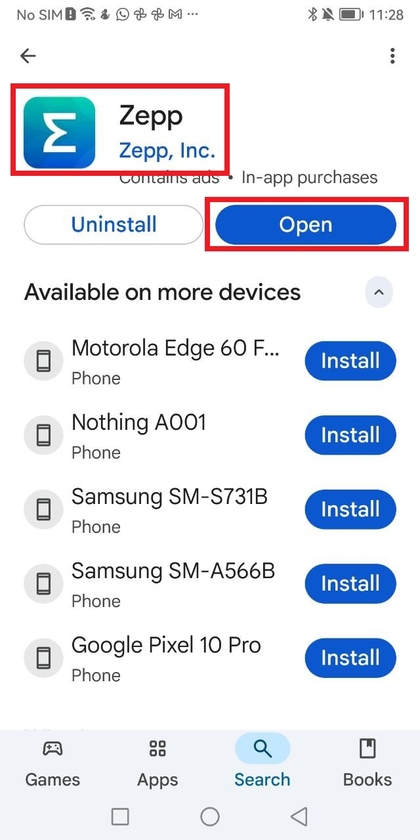 Installing Zepp app from Google Play Store
