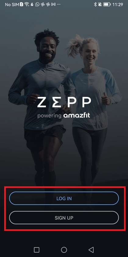 Logging into the Zepp app