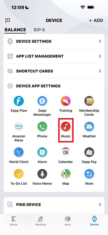 Zepp app device section
