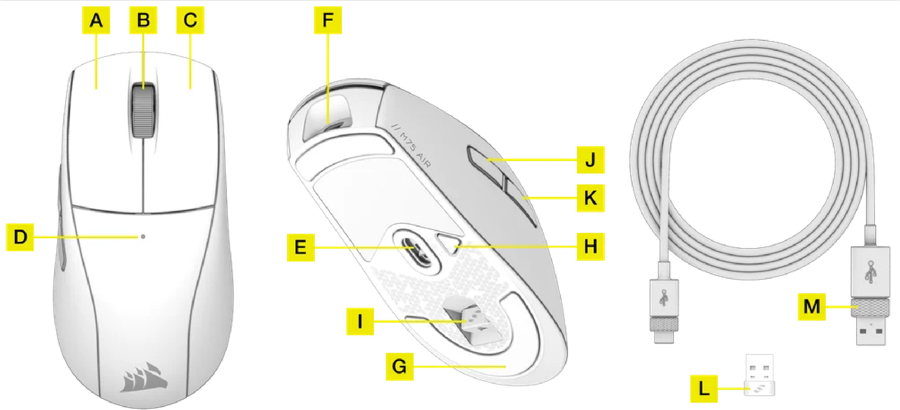 Corsair M75 AIR WIRELESS Wireless Gaming Mouse Getting Started Guide ...