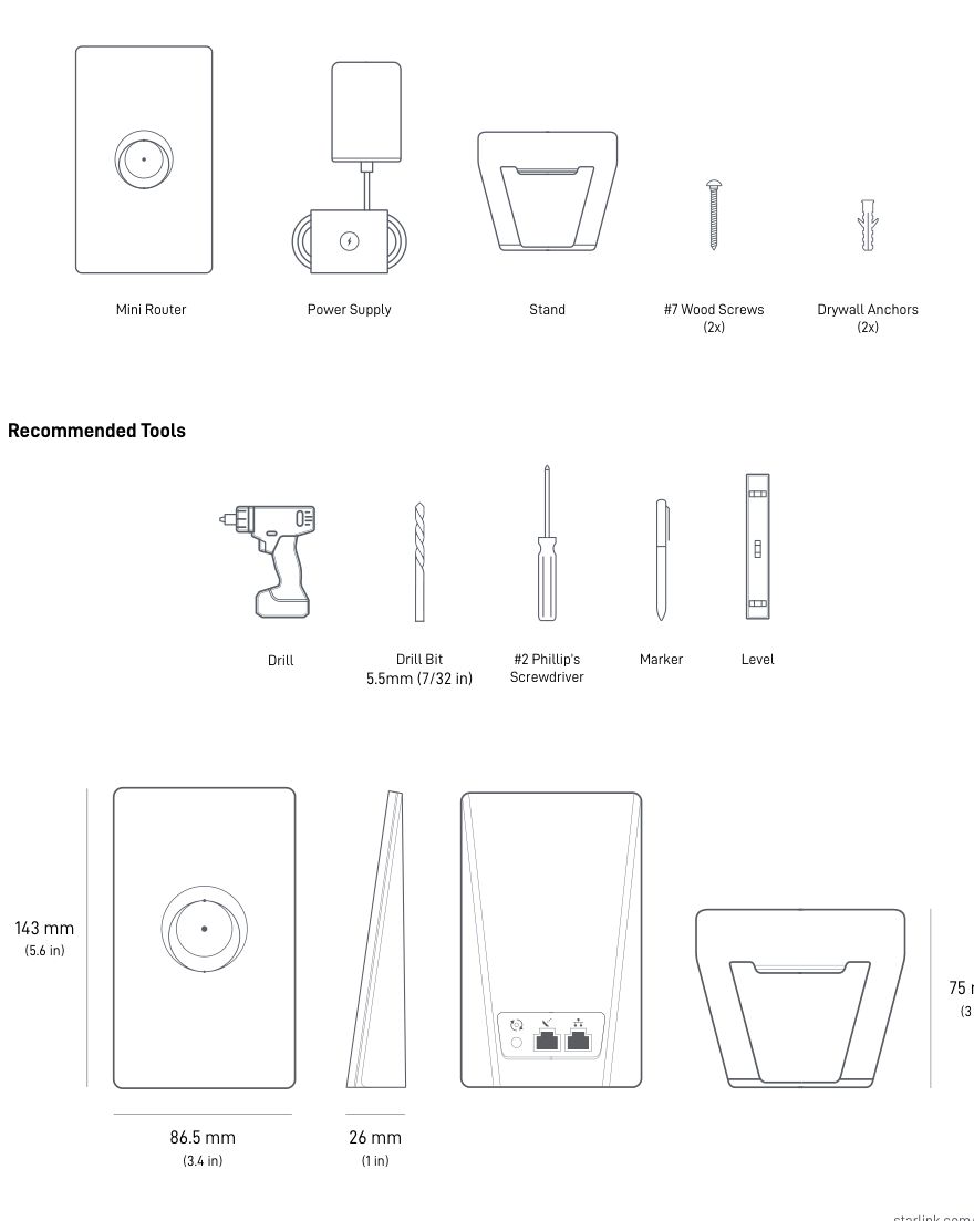 Starlink Router Mini Technical Specifications | ManualsLib
