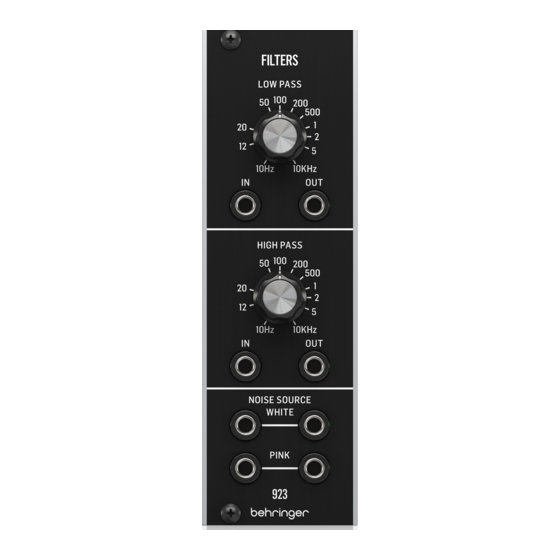 Behringer 923 FILTERS Quick Start Manual