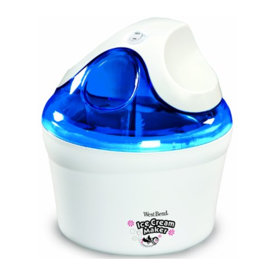 West Bend ICMDIS - ICE CREAM MAKER Manual