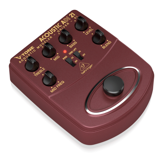 Behringer V-TONE ACOUSTIC DRIVER DI ADI21 Manual
