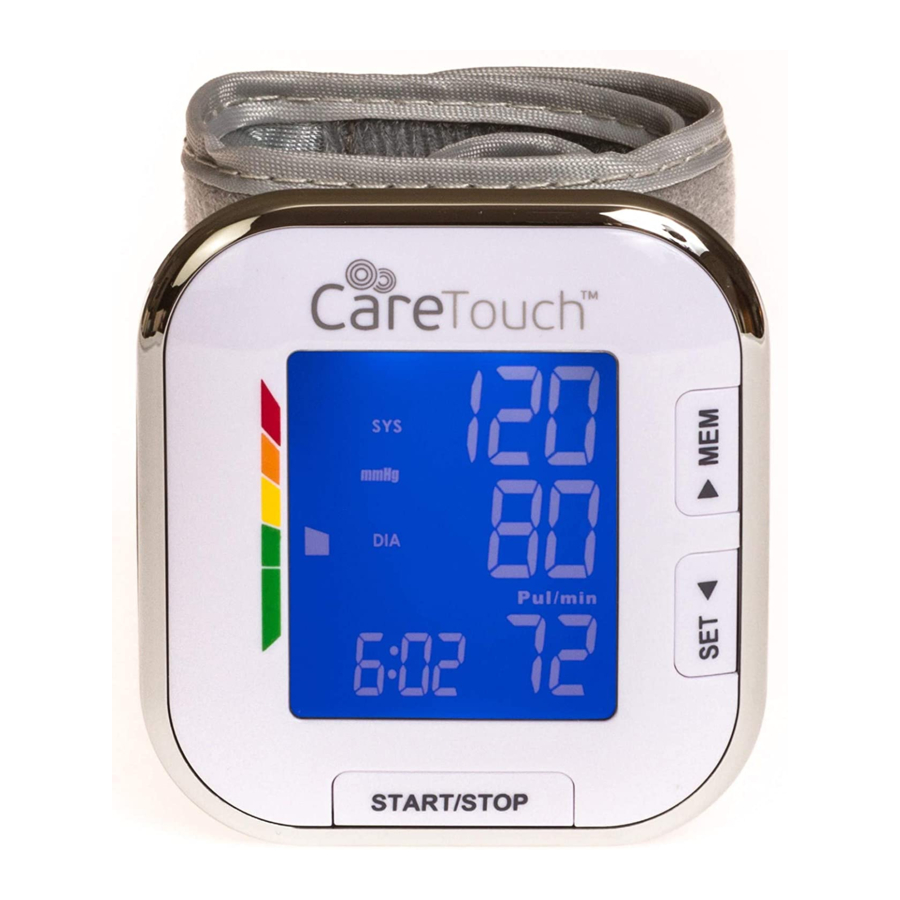 Care Touch Platinum Blood Pressure Monitor Quick Manual