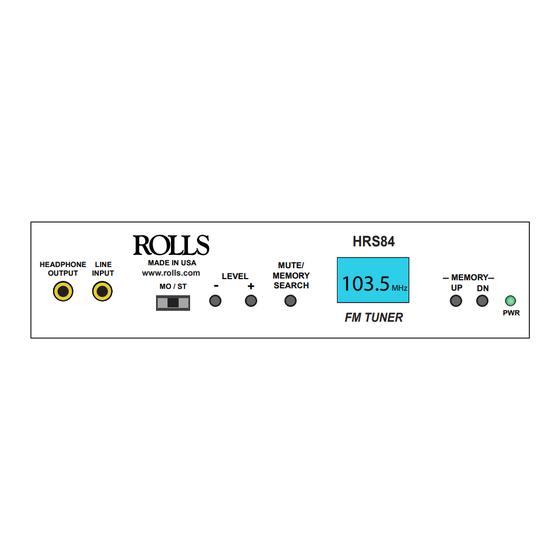 Rolls HRS84 Quick Start Operation Manual