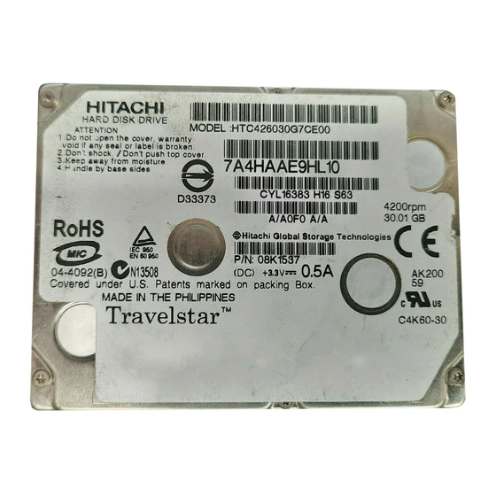 Hitachi C4K60 - Travelstar Slim - Hard Drive Specifications