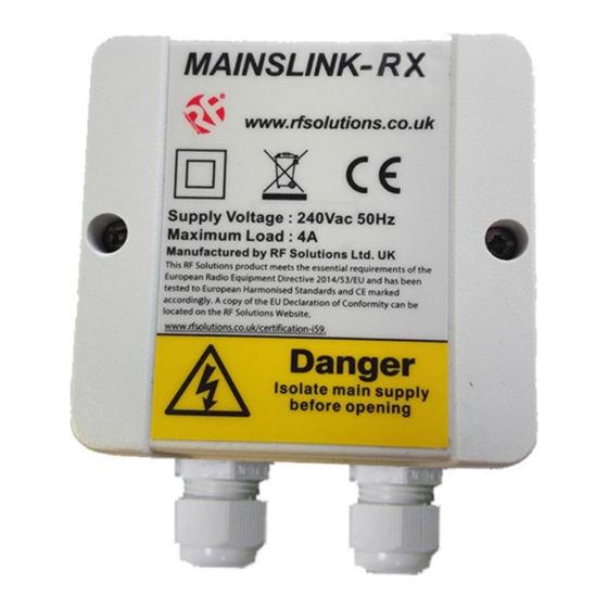 RF SOLUTIONS MAINSSWITCH-8SL1 Quick Start Manual