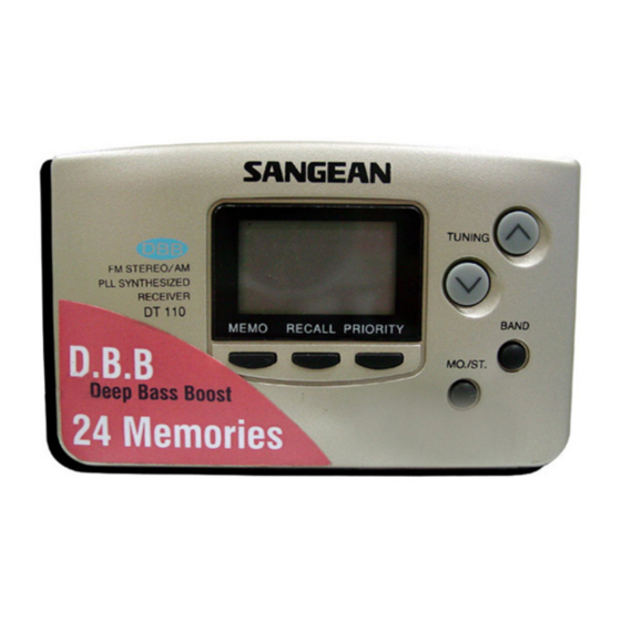 SANGEAN DT110 OWNER'S MANUAL Pdf Download ManuaLib