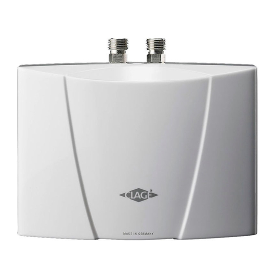 CLAGE MBH 3 WATER HEATER OPERATING AND INSTALLATION INSTRUCTIONS