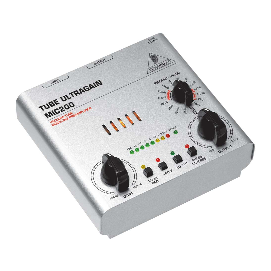 Behringer Tube Ultragain MIC200 Quick Start Manual