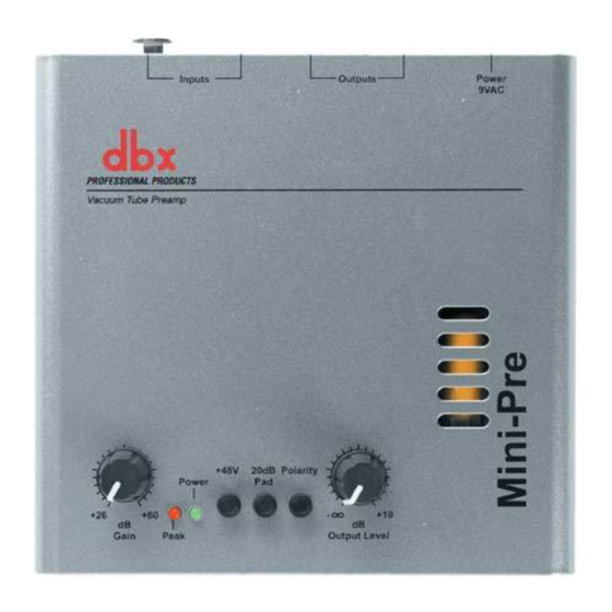 dbx Mini-Pre Vacuum Tube Microphone Preamplifier Specification Sheet