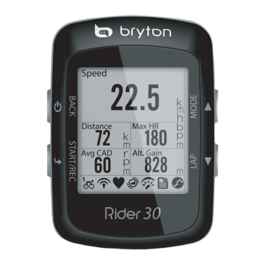Bryton Rider 30 - Bike Computer Quick Start Guide