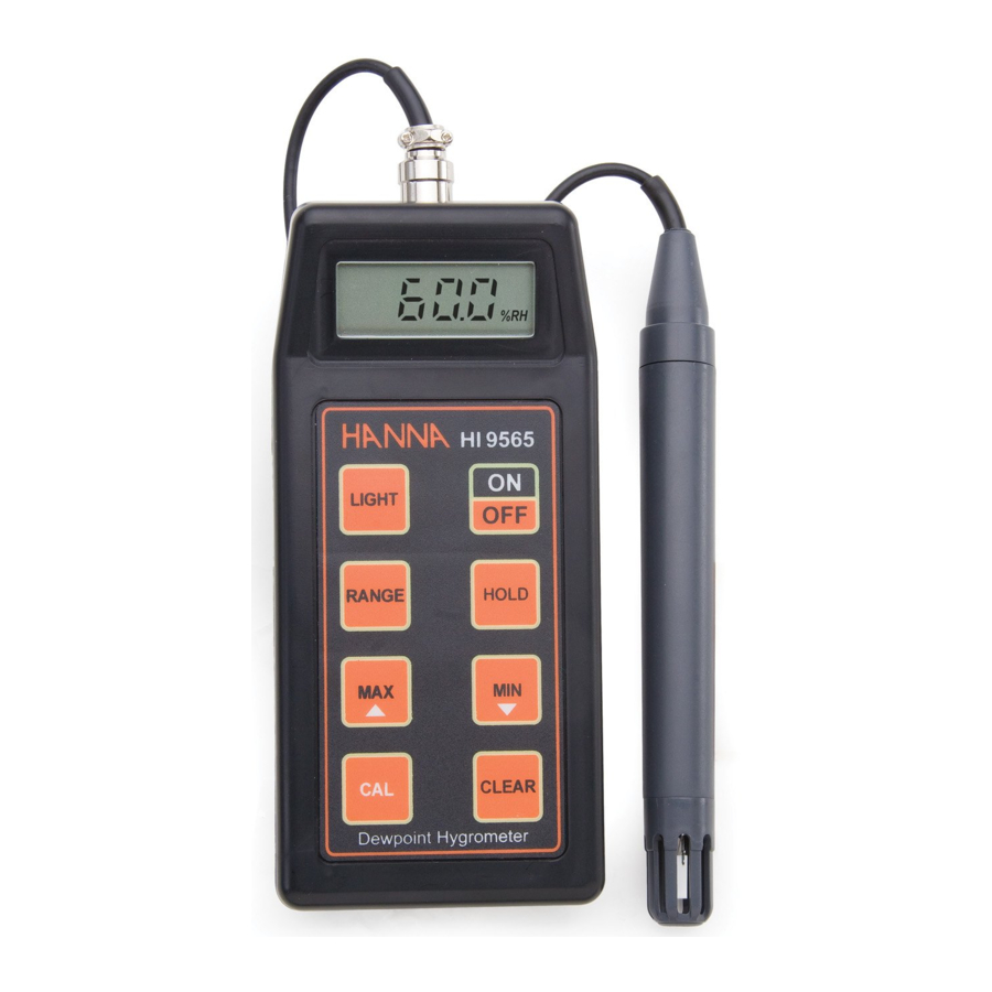 Hanna Instruments HI 9564, HI 9565 - Portable Water-Resistant Thermo-Hygrometers Manual