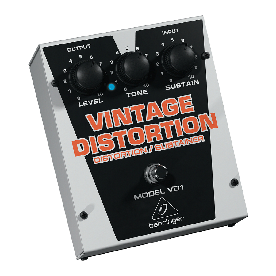Behringer VINTAGE DISTORTION VD1 Quick Start Manual