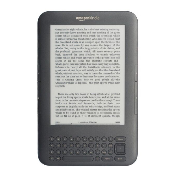 AMAZON KINDLE KINDLE KEYBOARD 3G EBOOK READER QUICK START MANUAL