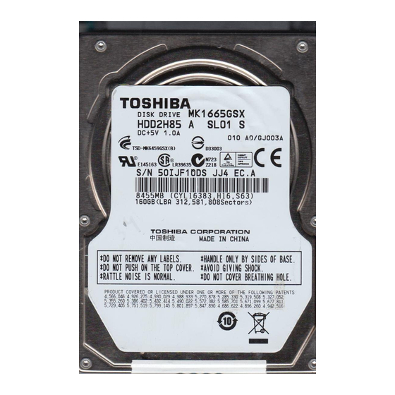 Toshiba MK1665GSX Specifications