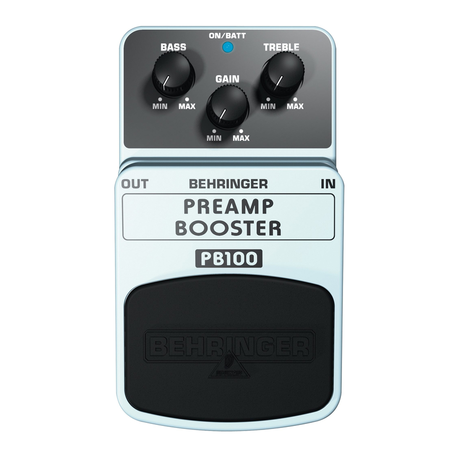 BEHRINGER PREAMP BOOSTER PB100 MUSIC PEDAL USER MANUAL ManualsLib
