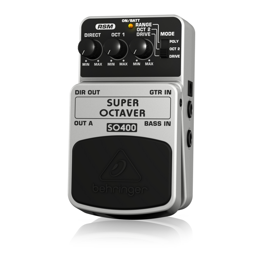 BEHRINGER SUPER OCTAVER SO400 MUSIC PEDAL USER MANUAL | ManualsLib