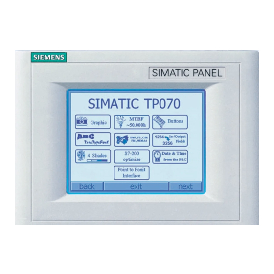 Siemens SIMATIC HMI TP 070 Manuals