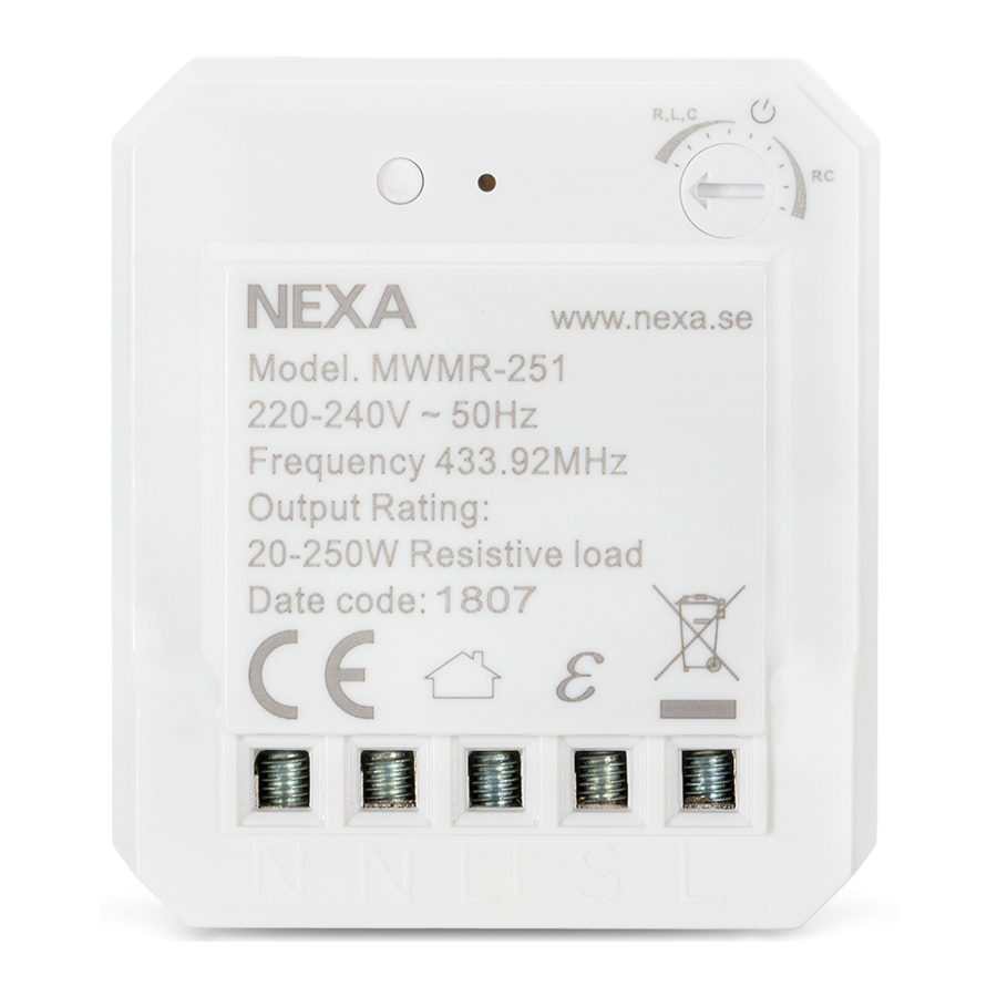 Nexa MWMR-251 - Built-In Dimmer Manual