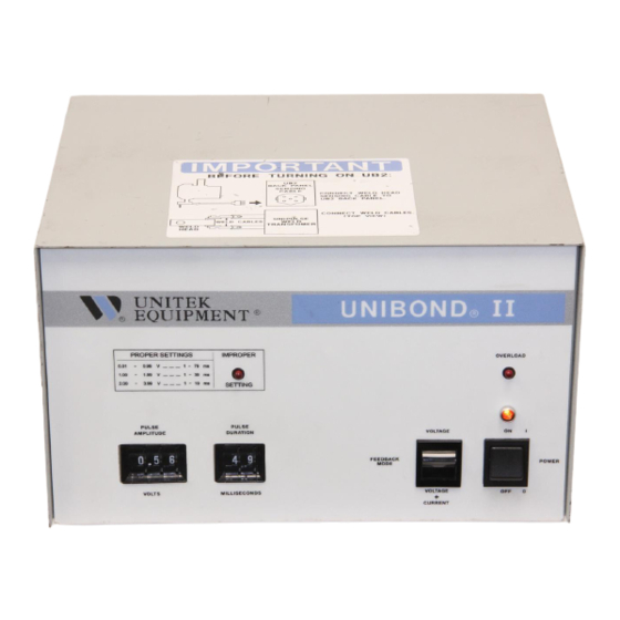 Unitek UNIBOND II Operation, Maintenance And Service Manual
