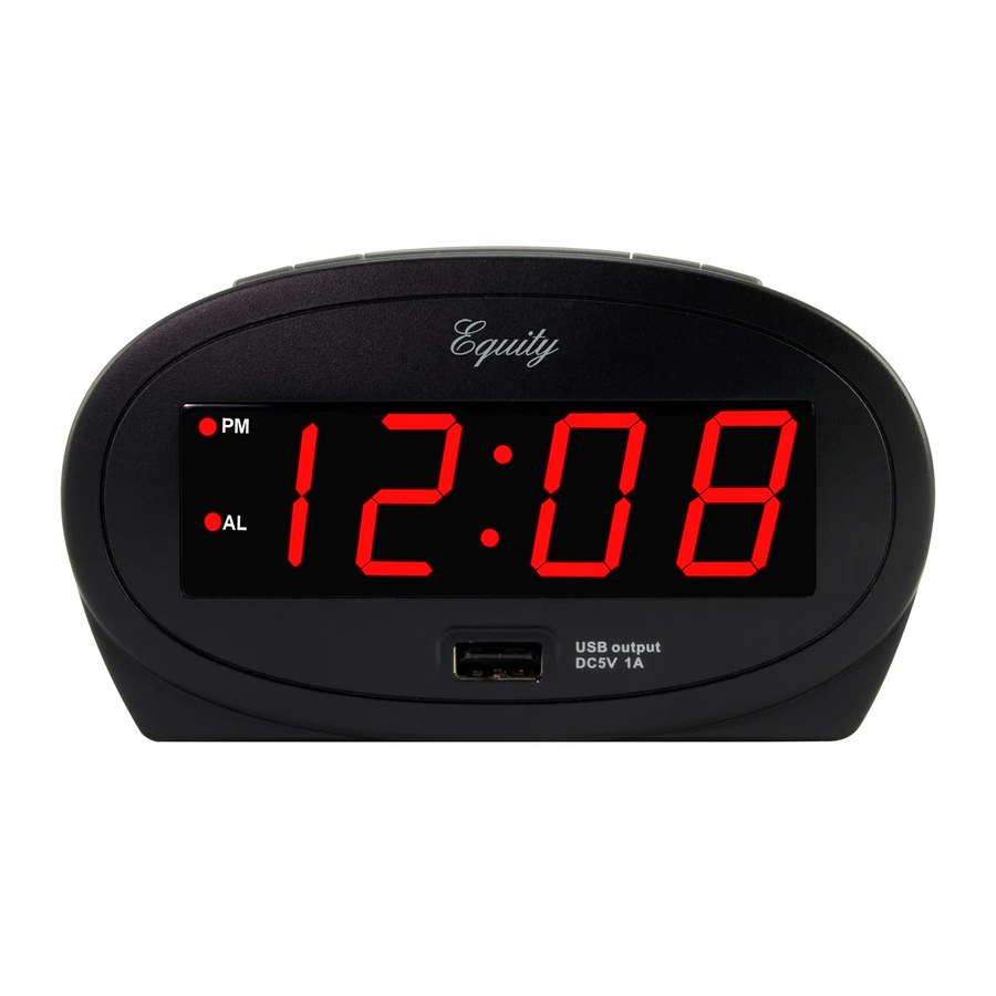 Equity 30024, 30025 9inch LED Alarm Clock, USB Charging Manual