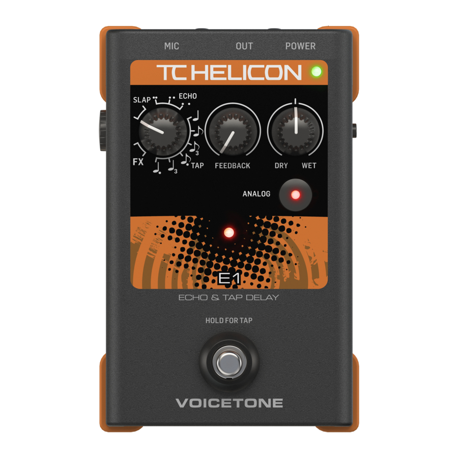 TCHelicon VoiceTone E1 Vocal Echo and Delay Pedal Manual ManualsLib