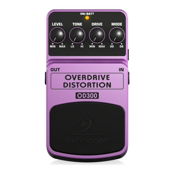 Behringer OVERDRIVE/DISTORTION OD300 Manuals