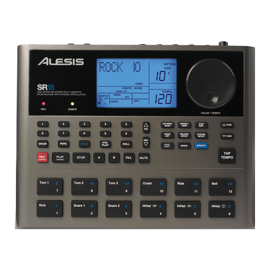 Alesis SR18 Professional Drum Machine Quick Start Guide