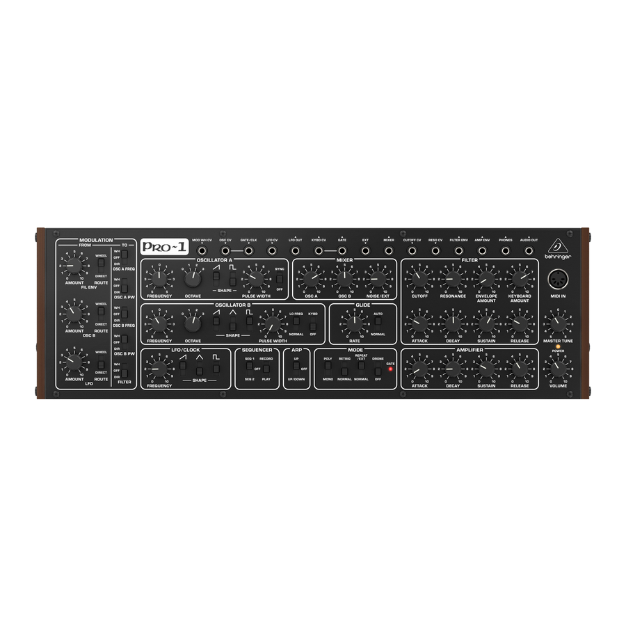 Behringer Pro-1 Documentation And Instructions