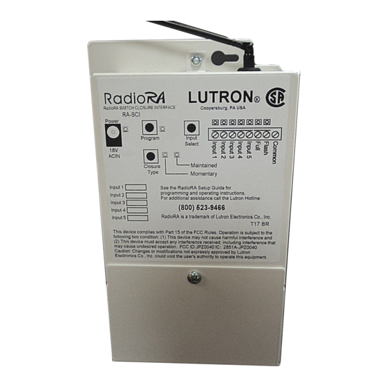 Lutron Electronics RadioRA RA-SCI Quick Start Manual